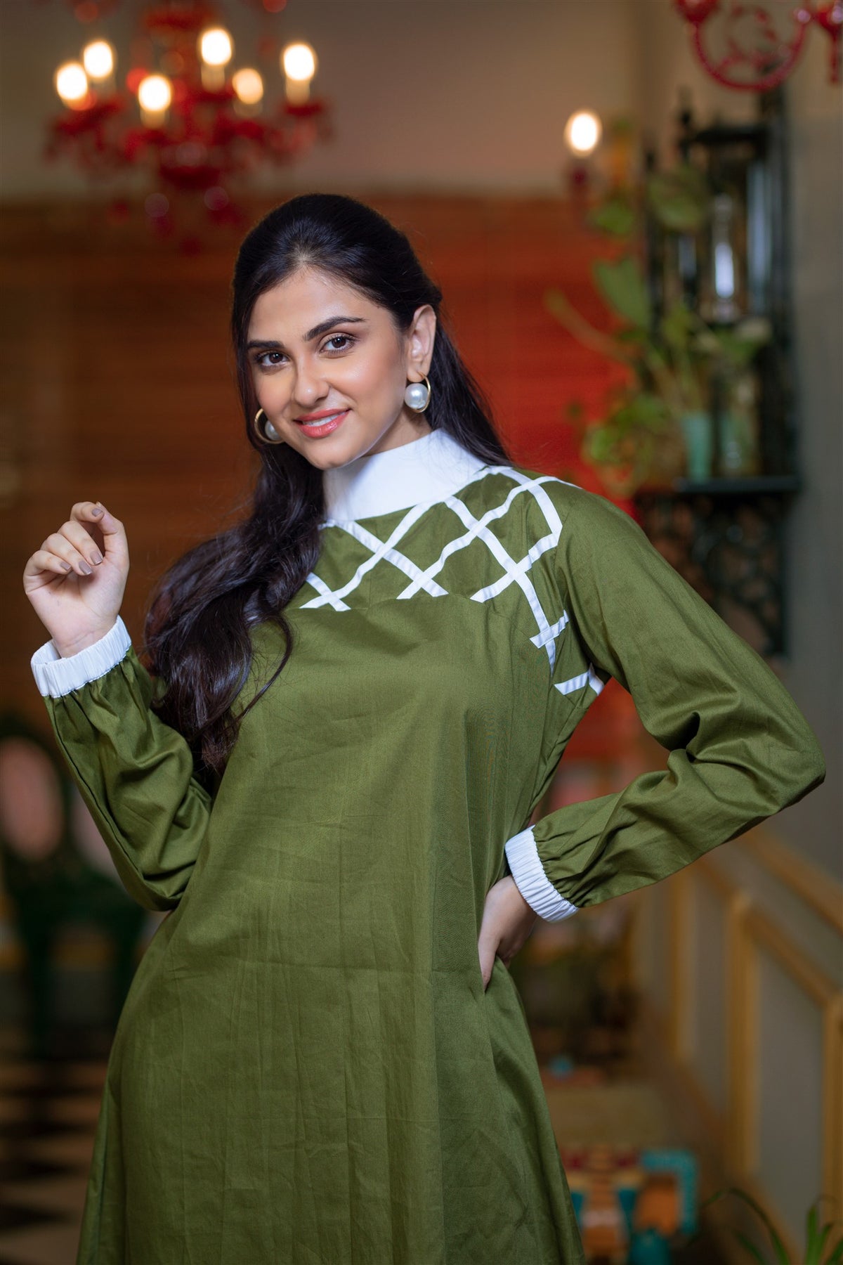 Olive Crisscross Cotton Dress