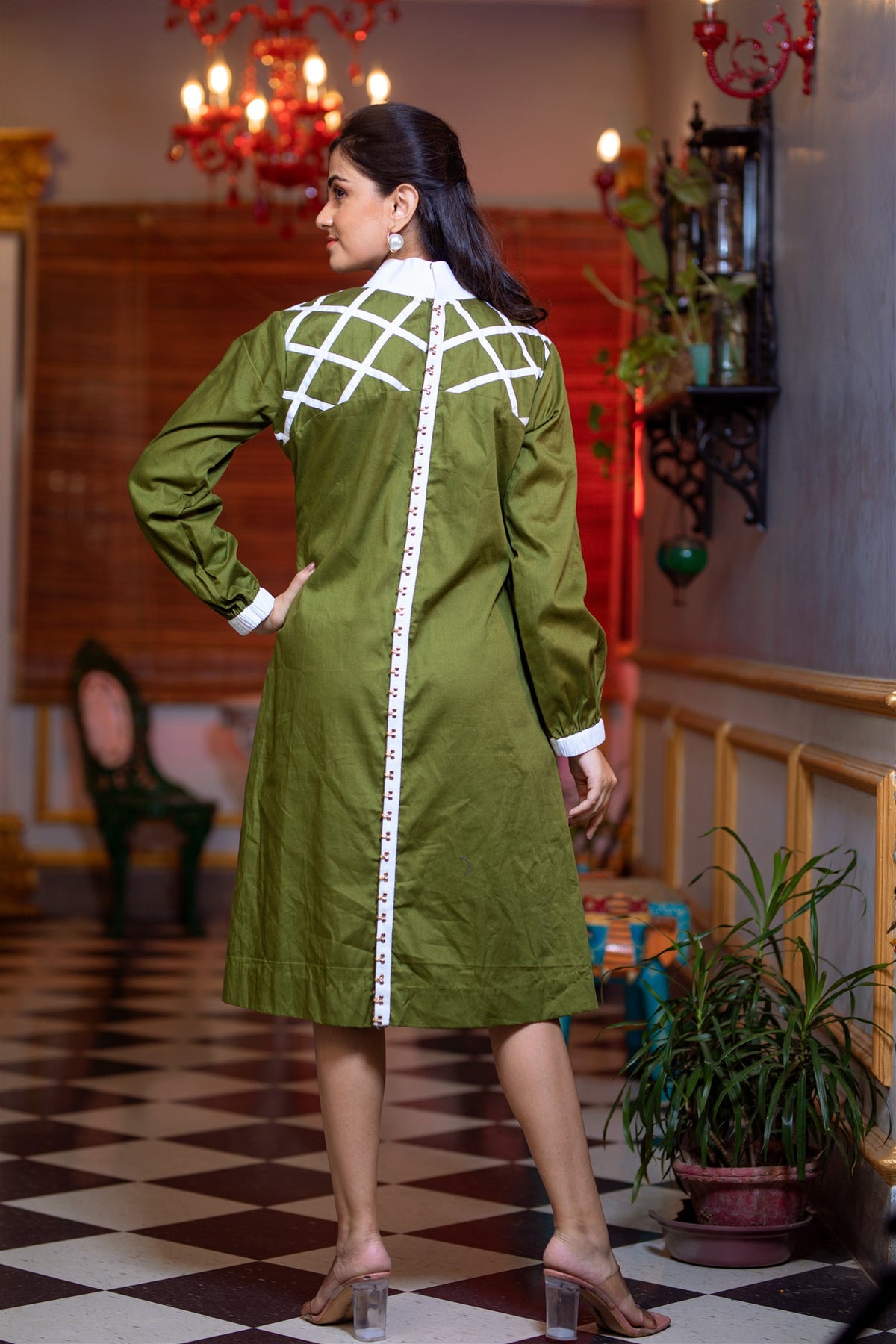 Olive Crisscross Cotton Dress