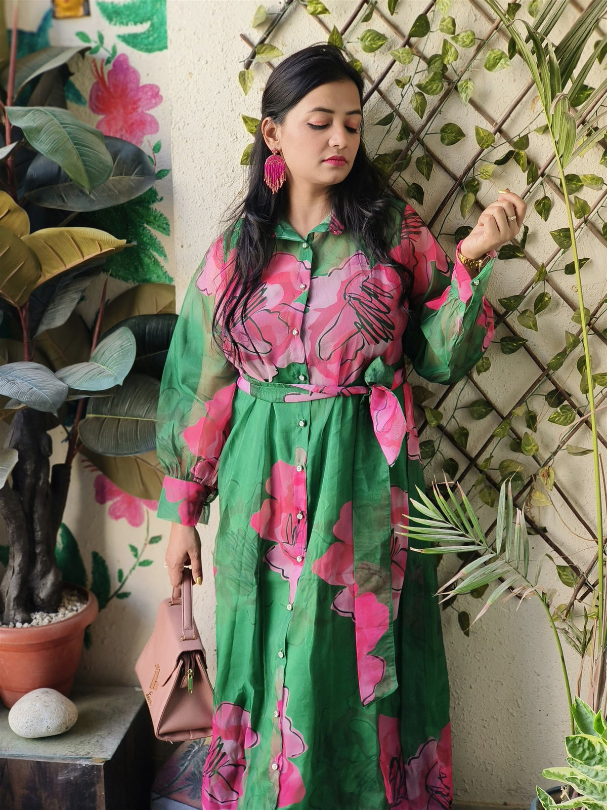 Green Blossom Shirt Dress