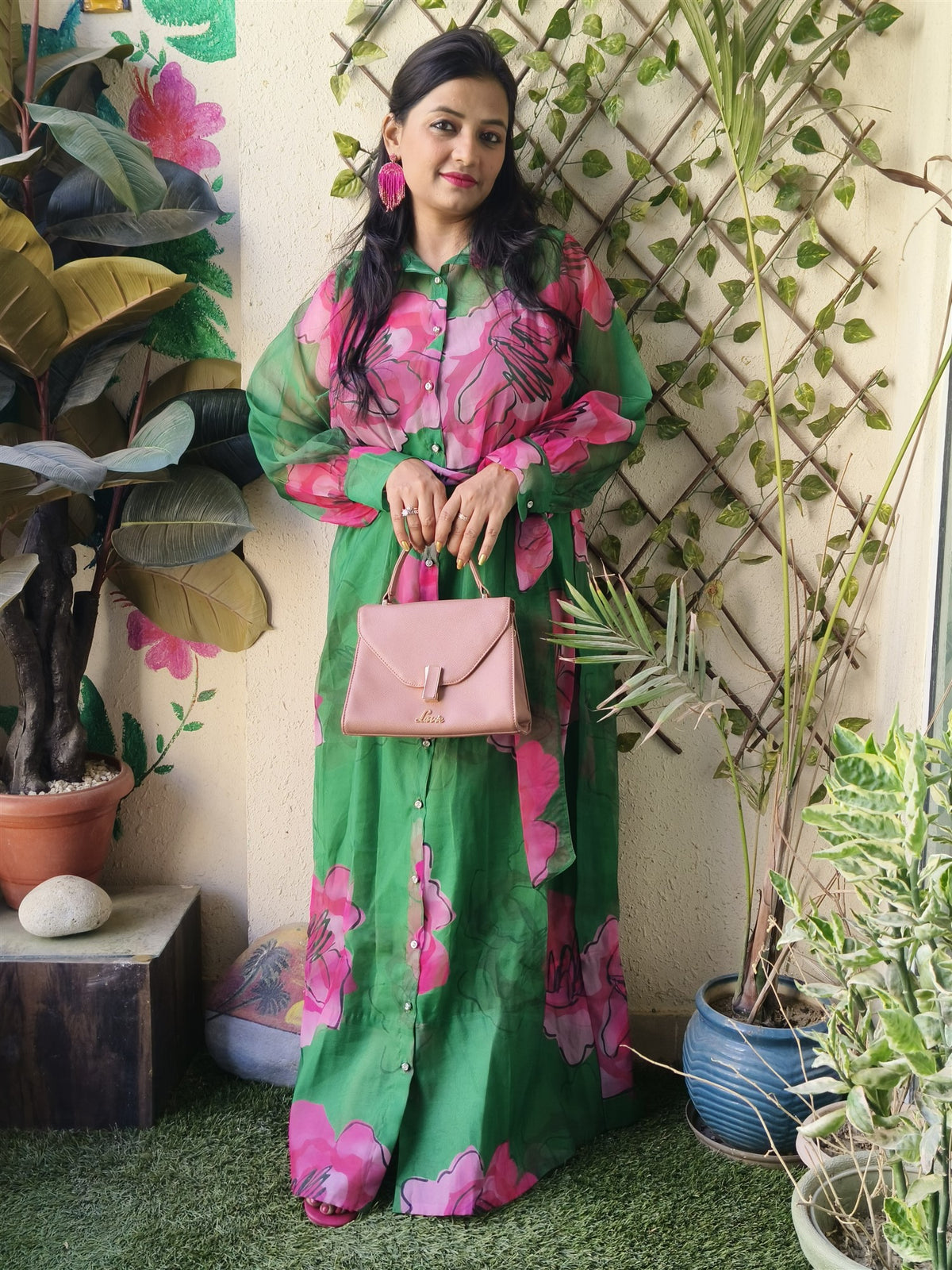 Green Blossom Shirt Dress