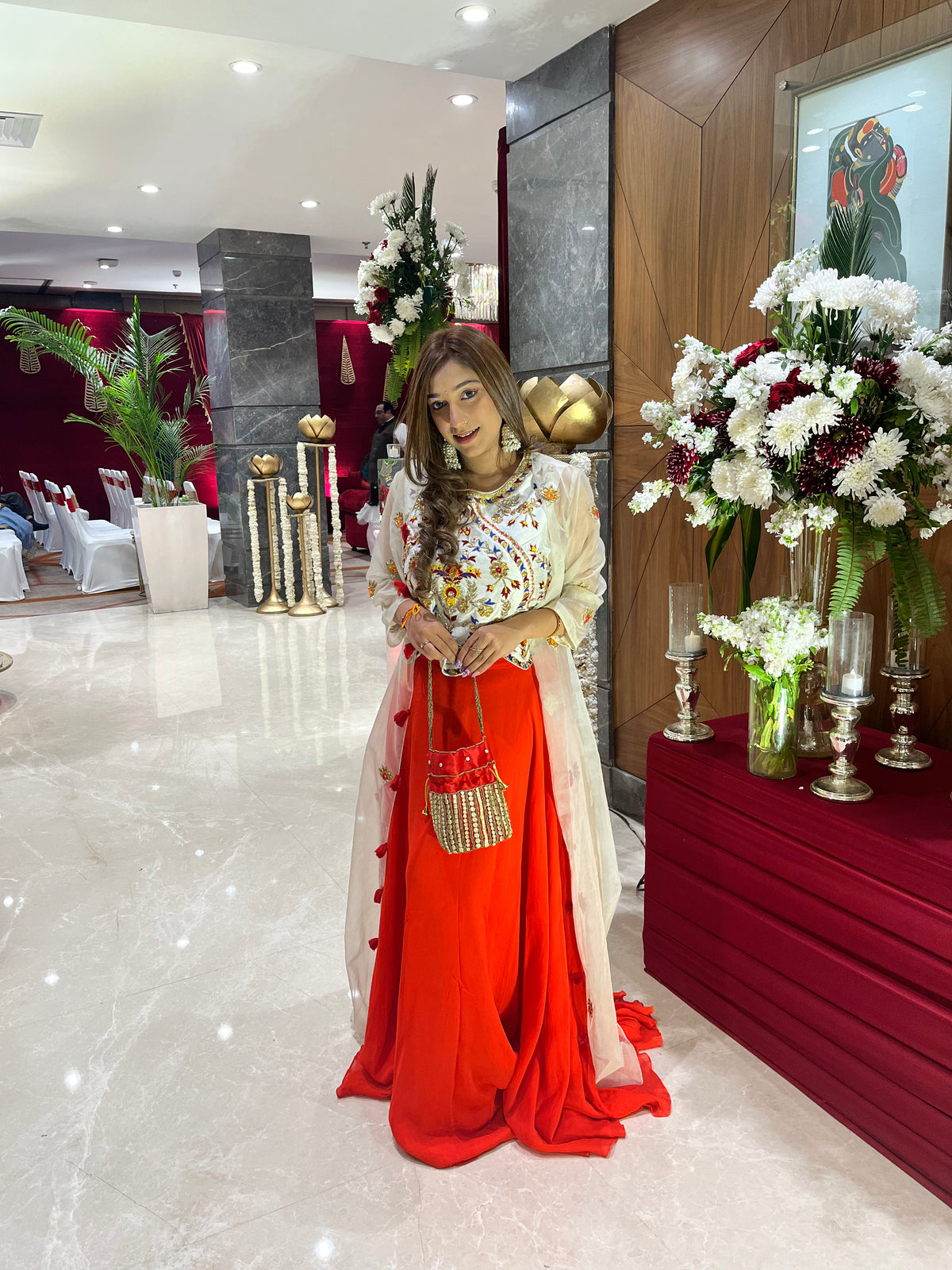 Red Skirt with Top & Organza Jacket