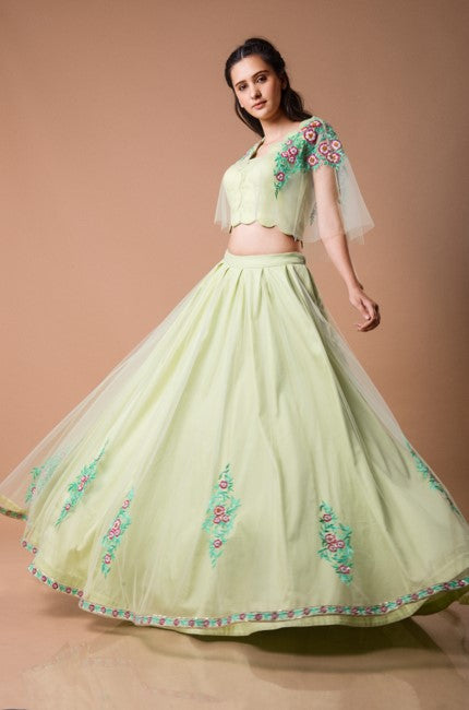 Lemon yellow Crop top with Skirt