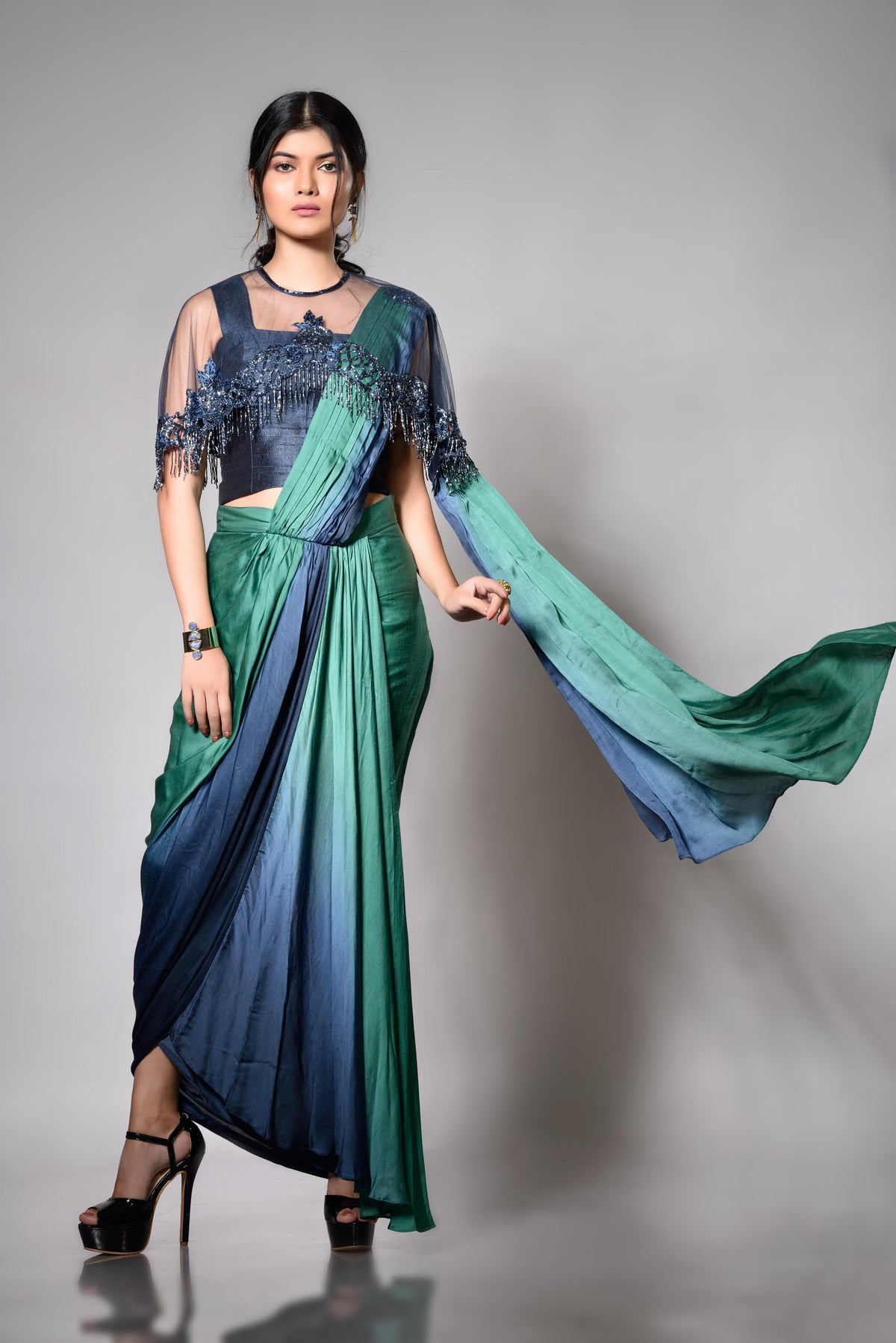 Shaded Drape Saree with Cape