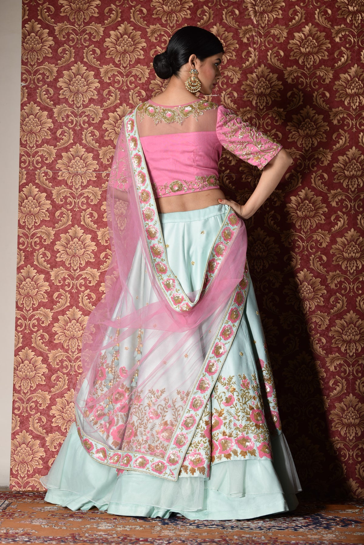 Sky blue and pink lehenga