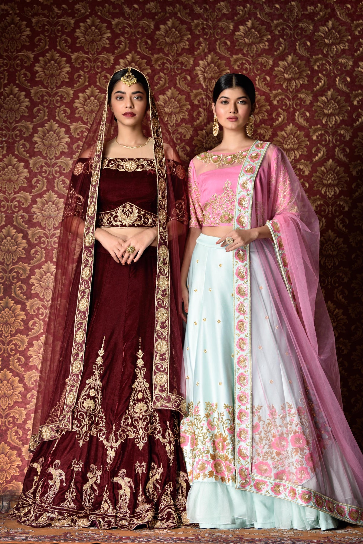 Sky blue and pink lehenga